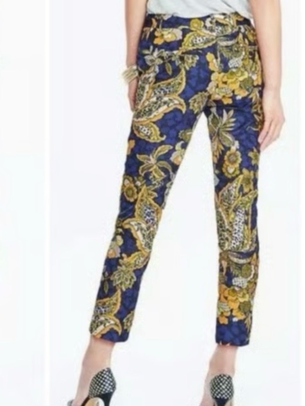 Banana Republic Navy and Mustard Floral Cropped Pants